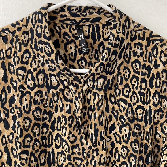 Zara Animal Print Button Down Shirt Blouse Medium - Picture 5 of 8